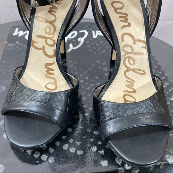 SAM EDELMAN AYDA BLACK LEATHER SNAKE SKIN EMBOSSED ANKLE STRAP SANDALS 7 - Picture 9 of 15